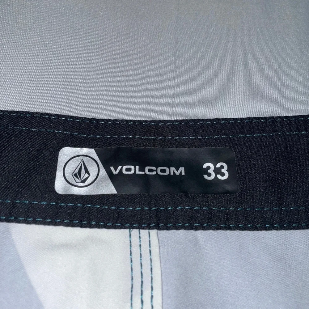 Volcom Mens Teal White Striped Board Shorts Swim Trunks Size 33